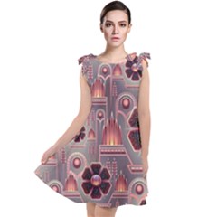 Background Floral Flower Stylised Tie Up Tunic Dress