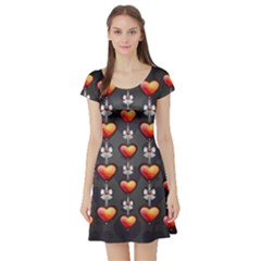 Love Heart Background Short Sleeve Skater Dress by Wegoenart