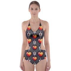 Love Heart Background Cut-out One Piece Swimsuit by Wegoenart