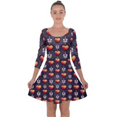 Love Heart Background Quarter Sleeve Skater Dress by Wegoenart