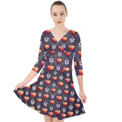 Love Heart Background Quarter Sleeve Front Wrap Dress by Wegoenart