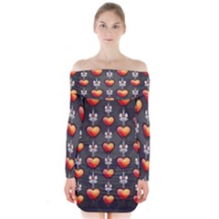 Love Heart Background Long Sleeve Off Shoulder Dress by Wegoenart