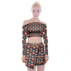 Love Heart Background Off Shoulder Top With Mini Skirt Set by Wegoenart