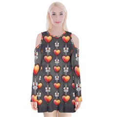 Love Heart Background Velvet Long Sleeve Shoulder Cutout Dress