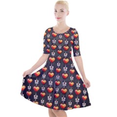 Love Heart Background Quarter Sleeve A-line Dress