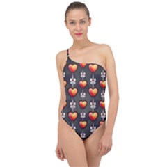 Love Heart Background Classic One Shoulder Swimsuit by Wegoenart