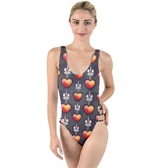 Love Heart Background High Leg Strappy Swimsuit by Wegoenart