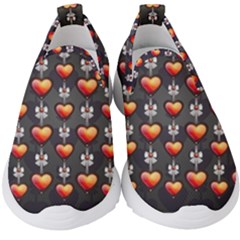 Love Heart Background Kids  Slip On Sneakers