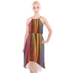 Abstract Background Colorful High-low Halter Chiffon Dress 