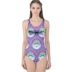 Background Floral Pattern Purple One Piece Swimsuit by Wegoenart