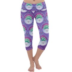 Background Floral Pattern Purple Capri Yoga Leggings by Wegoenart