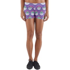 Background Floral Pattern Purple Yoga Shorts by Wegoenart