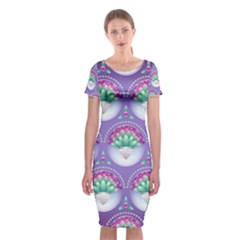 Background Floral Pattern Purple Classic Short Sleeve Midi Dress by Wegoenart