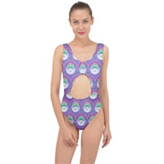 Background Floral Pattern Purple Center Cut Out Swimsuit by Wegoenart