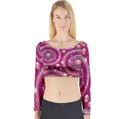 Pink Abstract Background Floral Glossy Long Sleeve Crop Top by Wegoenart