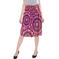 Pink Abstract Background Floral Glossy Midi Beach Skirt by Wegoenart