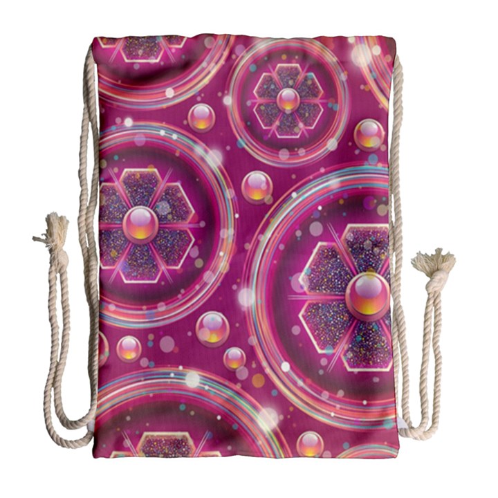 Pink Abstract Background Floral Glossy Drawstring Bag (Large)