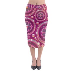 Pink Abstract Background Floral Glossy Midi Pencil Skirt by Wegoenart