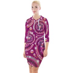 Pink Abstract Background Floral Glossy Quarter Sleeve Hood Bodycon Dress by Wegoenart