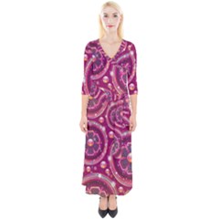 Pink Abstract Background Floral Glossy Quarter Sleeve Wrap Maxi Dress by Wegoenart