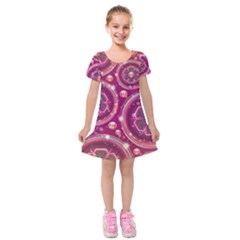 Pink Abstract Background Floral Glossy Kids  Short Sleeve Velvet Dress by Wegoenart