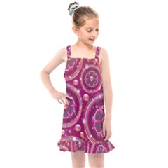 Pink Abstract Background Floral Glossy Kids  Overall Dress by Wegoenart