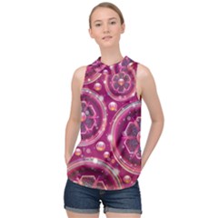 Pink Abstract Background Floral Glossy High Neck Satin Top