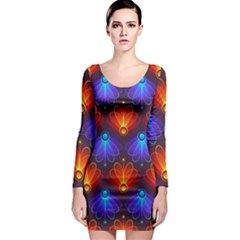 Light Background Colorful Abstract Long Sleeve Bodycon Dress