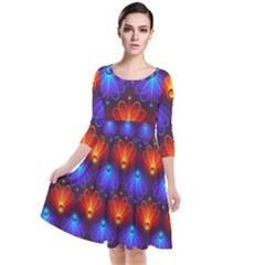 Light Background Colorful Abstract Quarter Sleeve Waist Band Dress by Wegoenart