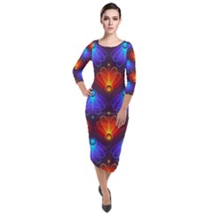 Light Background Colorful Abstract Quarter Sleeve Midi Velour Bodycon Dress