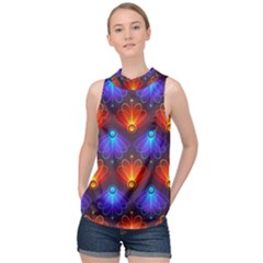 Light Background Colorful Abstract High Neck Satin Top