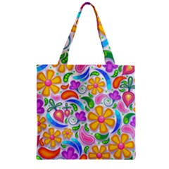 Floral Paisley Background Flower Zipper Grocery Tote Bag by Wegoenart