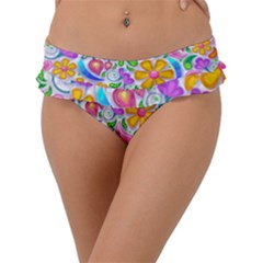 Floral Paisley Background Flower Frill Bikini Bottom by Wegoenart