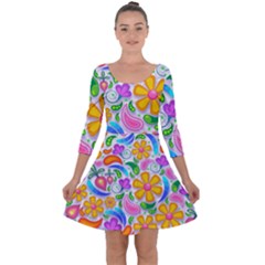 Floral Paisley Background Flower Quarter Sleeve Skater Dress by Wegoenart