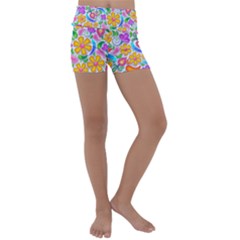 Floral Paisley Background Flower Kids  Lightweight Velour Yoga Shorts