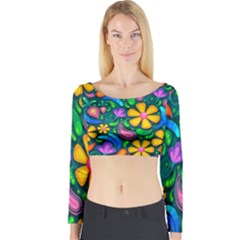 Floral Paisley Background Flowers Long Sleeve Crop Top by Wegoenart