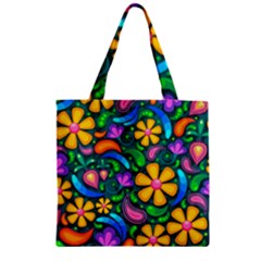 Floral Paisley Background Flowers Zipper Grocery Tote Bag by Wegoenart