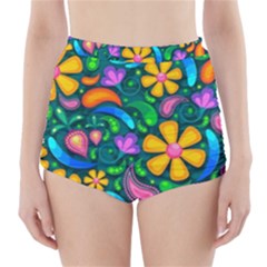 Floral Paisley Background Flowers High-waisted Bikini Bottoms by Wegoenart