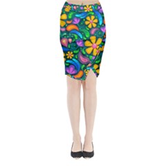 Floral Paisley Background Flowers Midi Wrap Pencil Skirt by Wegoenart