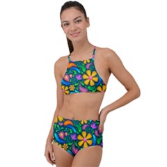 Floral Paisley Background Flowers High Waist Tankini Set