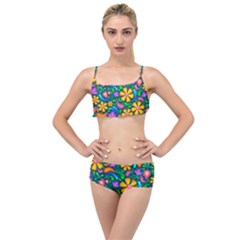 Floral Paisley Background Flowers Layered Top Bikini Set by Wegoenart