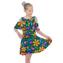 Floral Paisley Background Flowers Kids  Shoulder Cutout Chiffon Dress