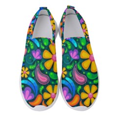 Floral Paisley Background Flowers Women s Slip On Sneakers