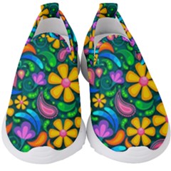 Floral Paisley Background Flowers Kids  Slip On Sneakers