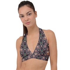 Background Abstract Pattern Green Halter Plunge Bikini Top