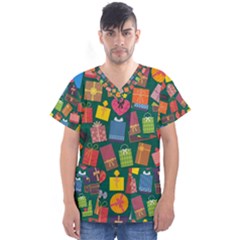 Presents Gifts Background Colorful Men s V-neck Scrub Top