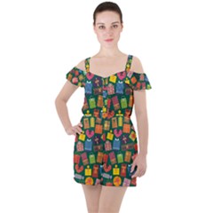 Presents Gifts Background Colorful Ruffle Cut Out Chiffon Playsuit