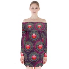 Abstract Circle Gem Pattern Long Sleeve Off Shoulder Dress by Wegoenart