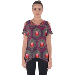 Abstract Circle Gem Pattern Cut Out Side Drop Tee