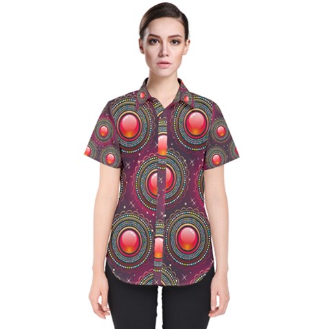 Abstract Circle Gem Pattern Women s Short Sleeve Shirt by Wegoenart